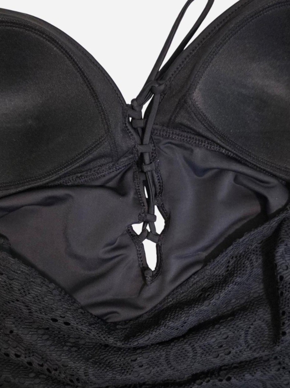 Attention Swimwear Black Halter Neck Onepiece Swimsuit w/Full Lace Overlay - Picture 5 of 9